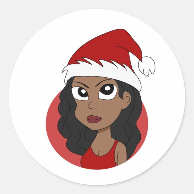 Christmas girl cartoon classic round sticker (Front)
