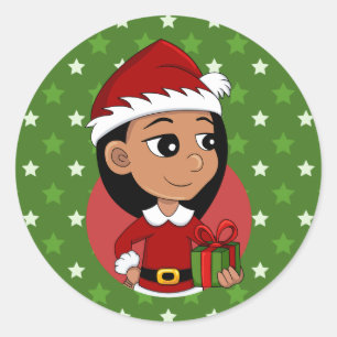 Christmas girl cartoon classic round sticker