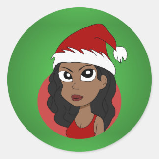 Christmas girl cartoon classic round sticker