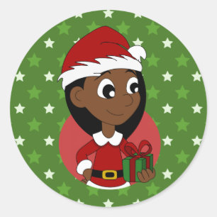 Christmas girl cartoon classic round sticker