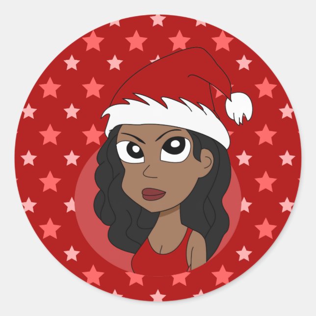 Christmas girl cartoon classic round sticker (Front)