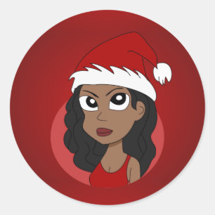 Christmas girl cartoon classic round sticker