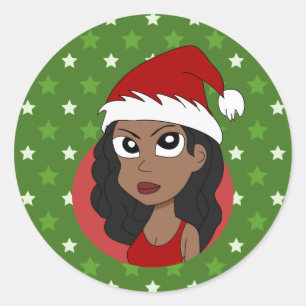 Christmas girl cartoon classic round sticker