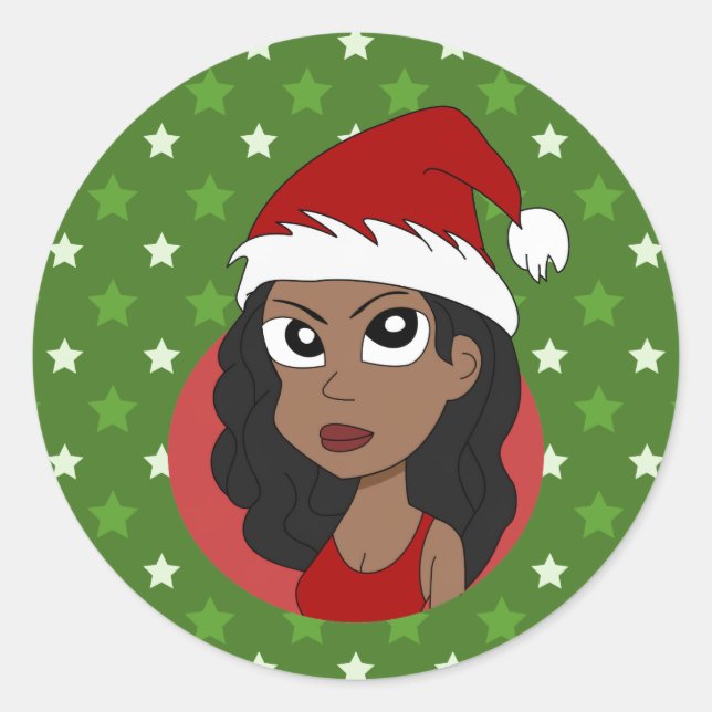 Christmas girl cartoon classic round sticker (Front)