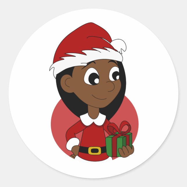 Christmas girl cartoon classic round sticker (Front)