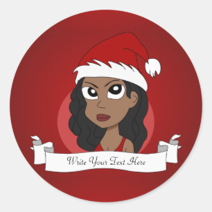 Christmas girl cartoon classic round sticker