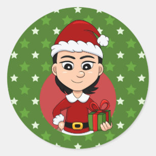 Christmas girl cartoon classic round sticker