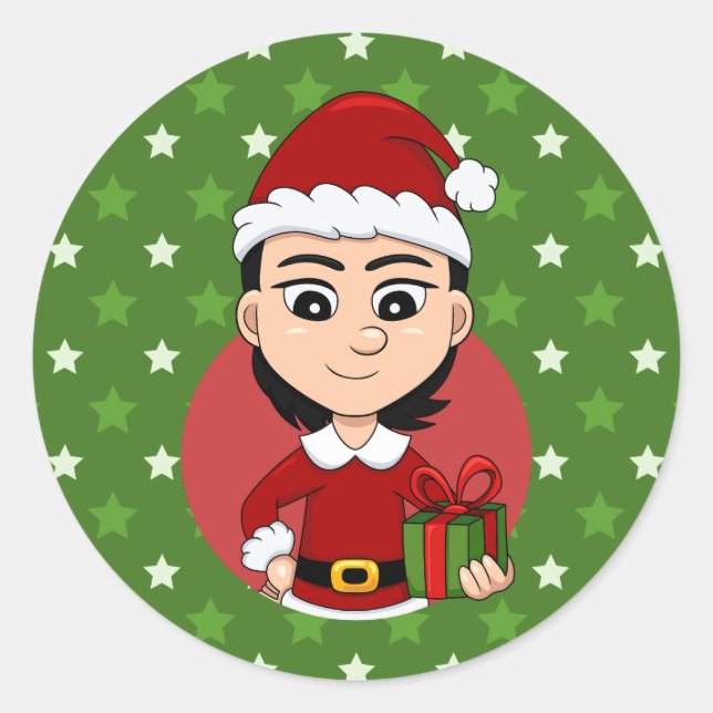 Christmas girl cartoon classic round sticker (Front)