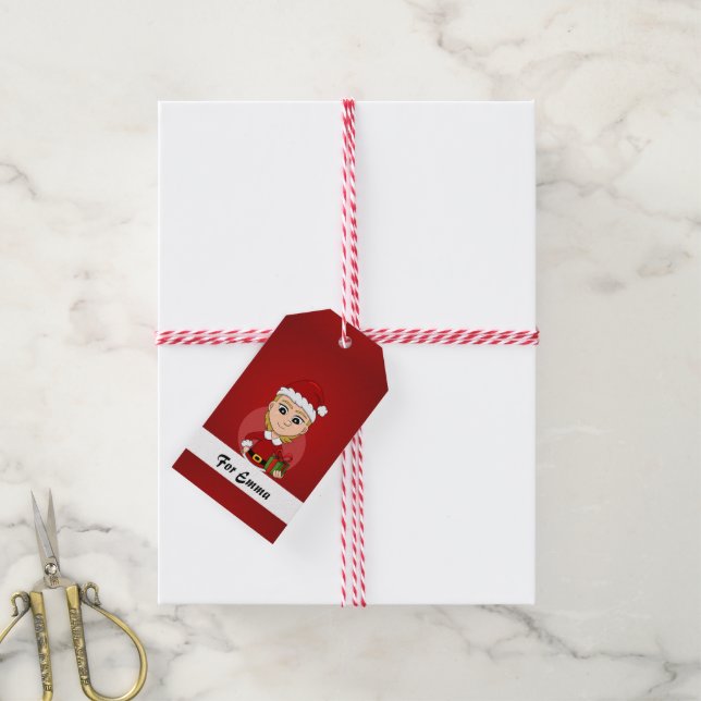 Christmas girl cartoon gift tags (With Twine)