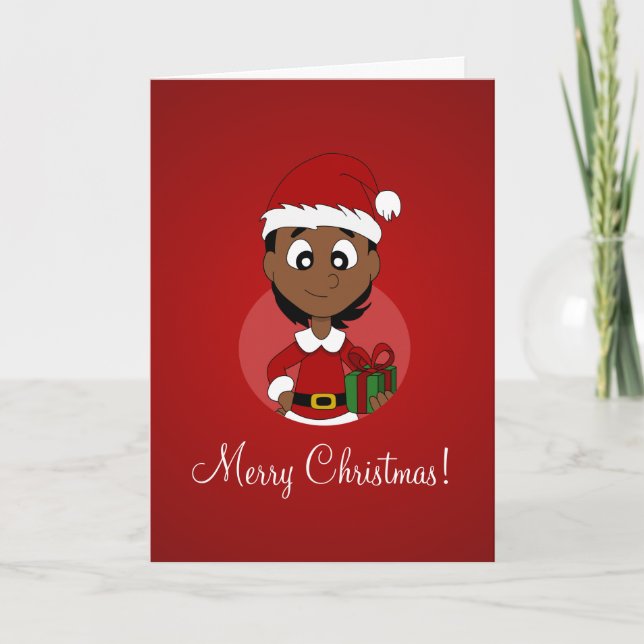 Christmas girl cartoon holiday card (Front)