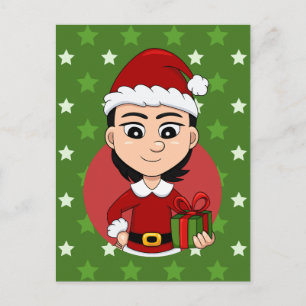 Christmas girl cartoon holiday postcard
