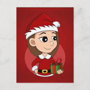 Christmas girl cartoon holiday postcard