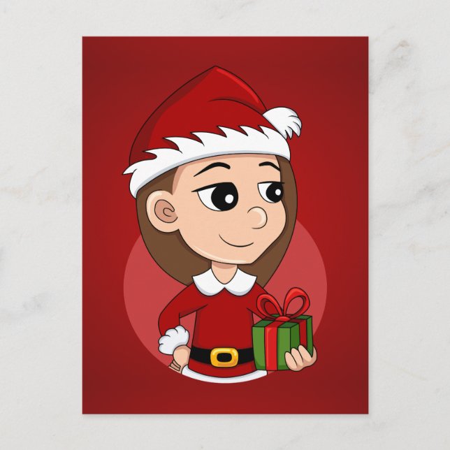 Christmas girl cartoon holiday postcard (Front)