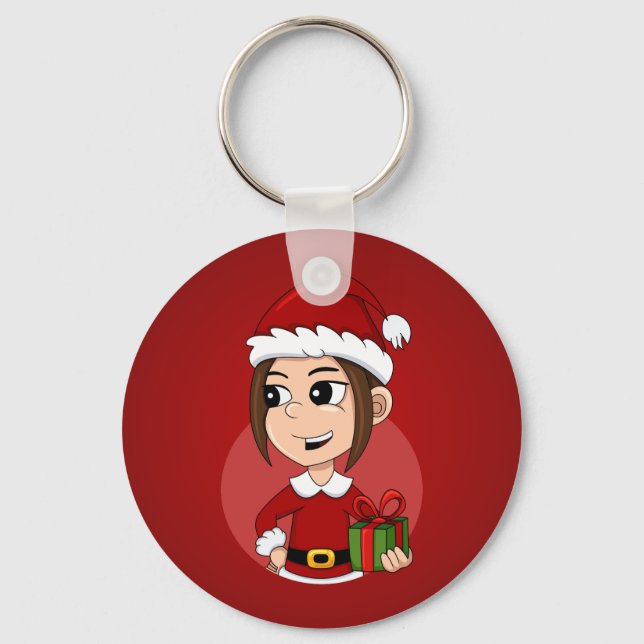 Christmas girl cartoon keychain (Front)