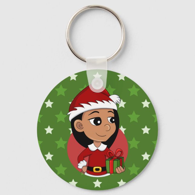 Christmas girl cartoon keychain (Front)