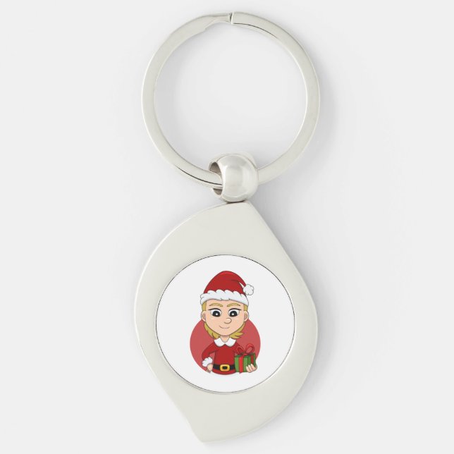 Christmas girl cartoon keychain (Front)