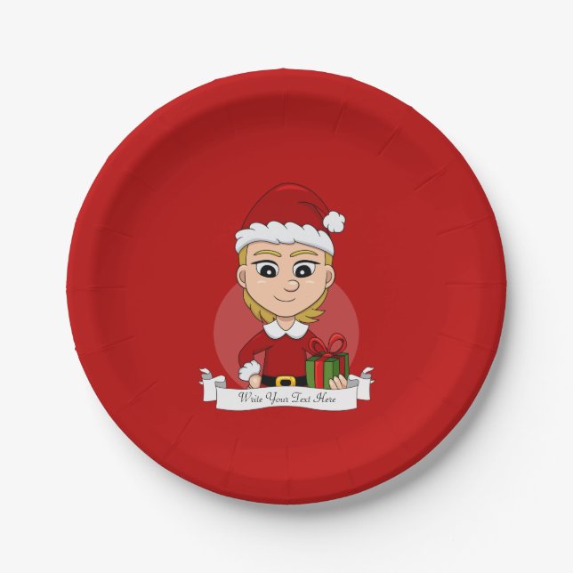 Christmas girl cartoon paper plates (Front)