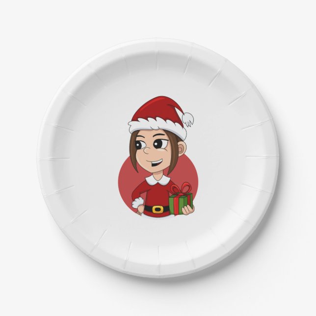 Christmas girl cartoon paper plates (Front)