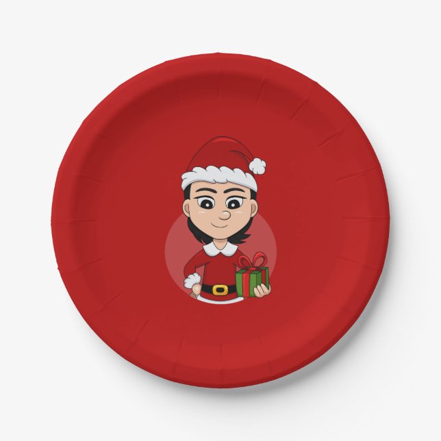 Christmas girl cartoon paper plates (Front)