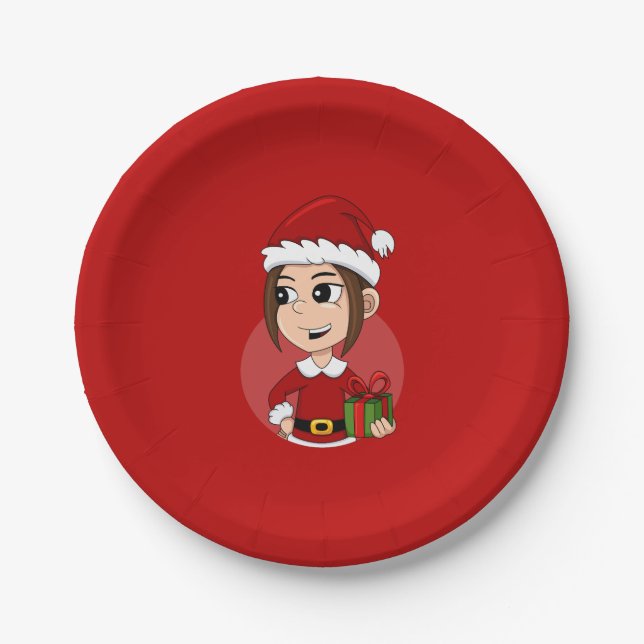Christmas girl cartoon paper plates (Front)