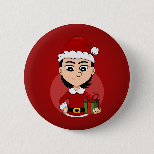 Christmas girl cartoon pinback button (Front)