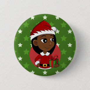 Christmas girl cartoon pinback button
