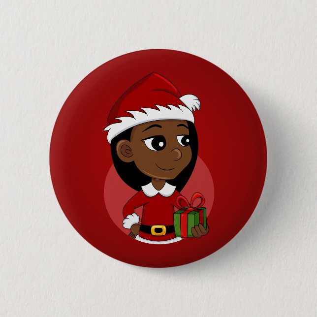 Christmas girl cartoon pinback button (Front)