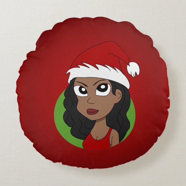 Christmas girl cartoon round cushion (Front)