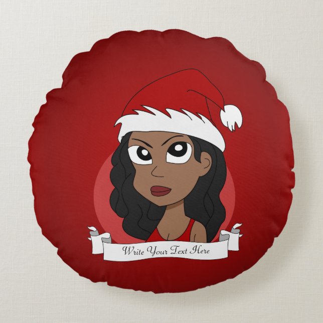 Christmas girl cartoon round cushion (Front)