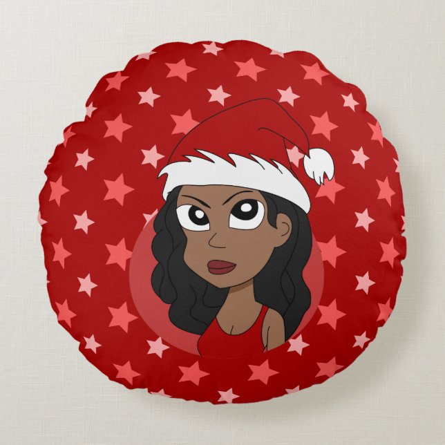 Christmas girl cartoon round cushion (Front)