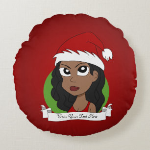 Christmas girl cartoon round cushion