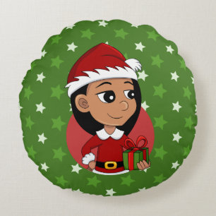 Christmas girl cartoon round pillow