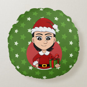 Christmas girl cartoon round pillow