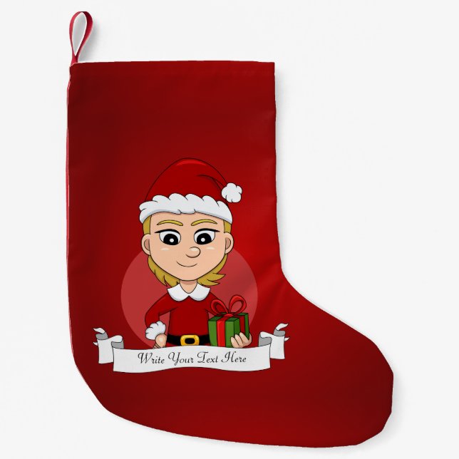 Christmas girl cartoon small christmas stocking (Front)