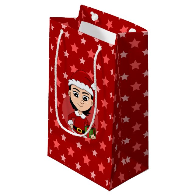 Christmas girl cartoon small gift bag (Front Angled)