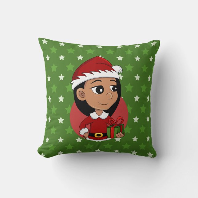 Christmas girl cartoon throw pillow (Front)