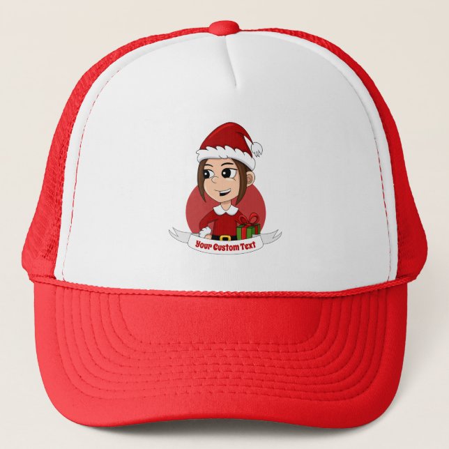 Christmas girl cartoon trucker hat (Front)