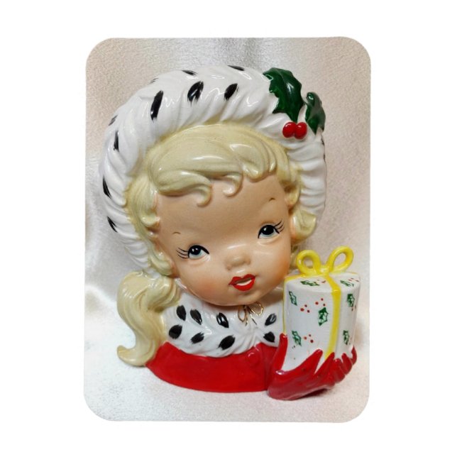 Christmas Girl Child Head Vase Present Holly Cute Magnet (Vertical)