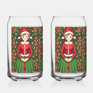 Christmas Girl Elf Can Glass