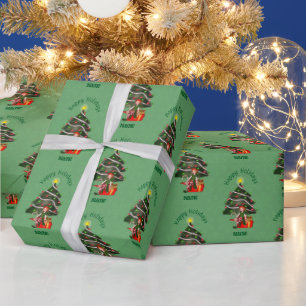 Christmas Girl Elf Tree Present Cute Personalised Wrapping Paper