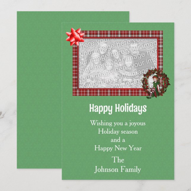 Christmas Girl Elf Wreath Photo  Holiday Card (Front/Back)