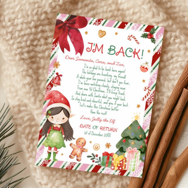 Christmas Girl Letter from Elf Letter Card (Christmas Dark Brown Hair Light Girl Letter from Elf Letter Card)