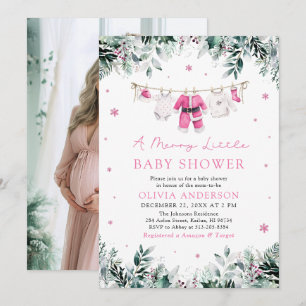 Christmas Girl Pink A Merry Little Baby Shower Invitation