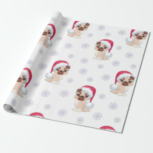 Christmas Girl Pug Santa Pattern Wrapping Paper