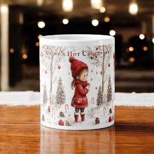 Christmas Girl Red Coat Candy Canes Large Coffee Mug