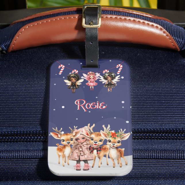 Christmas Girl Reindeer Candy Cane Fairies Luggage Tag (Front Insitu 2)