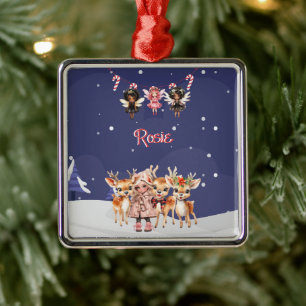 Christmas Girl Reindeer Candy Cane Fairies Metal Tree Decoration