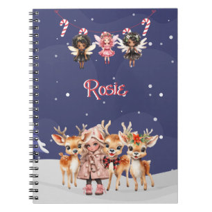 Christmas Girl Reindeer Candy Cane Fairies Notebook