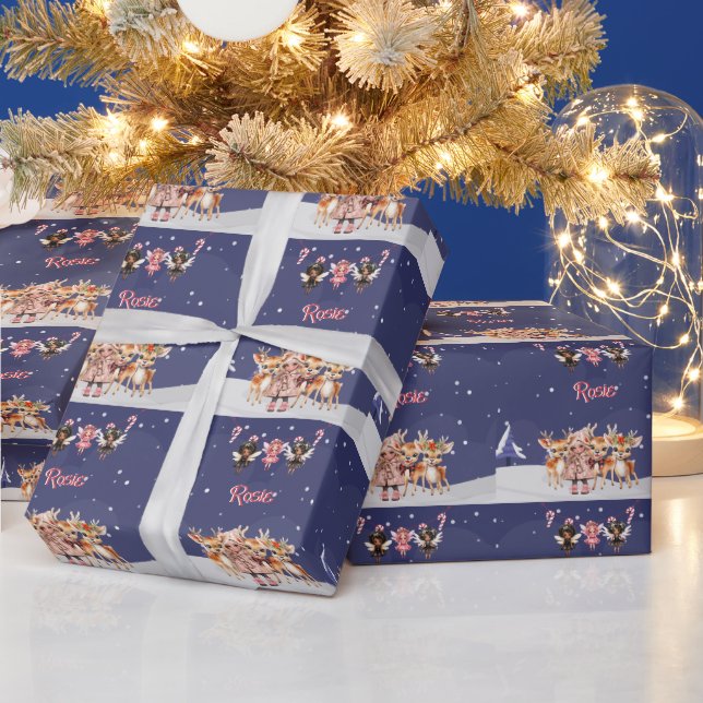 Christmas Girl Reindeer Candy Cane Fairies Wrapping Paper (Holidays)