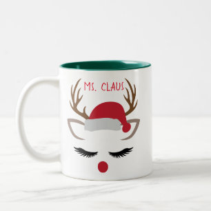 CHRISTMAS GIRL REINDEER FACE PERSONALIZE  Two-Tone COFFEE MUG